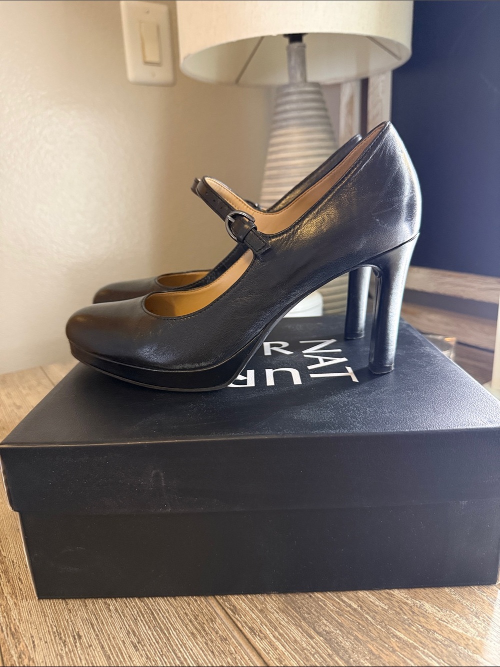 Naturalizer Black Leather Mary Jane High Heel Pumps with Ankle Strap - Picture 4 of 4